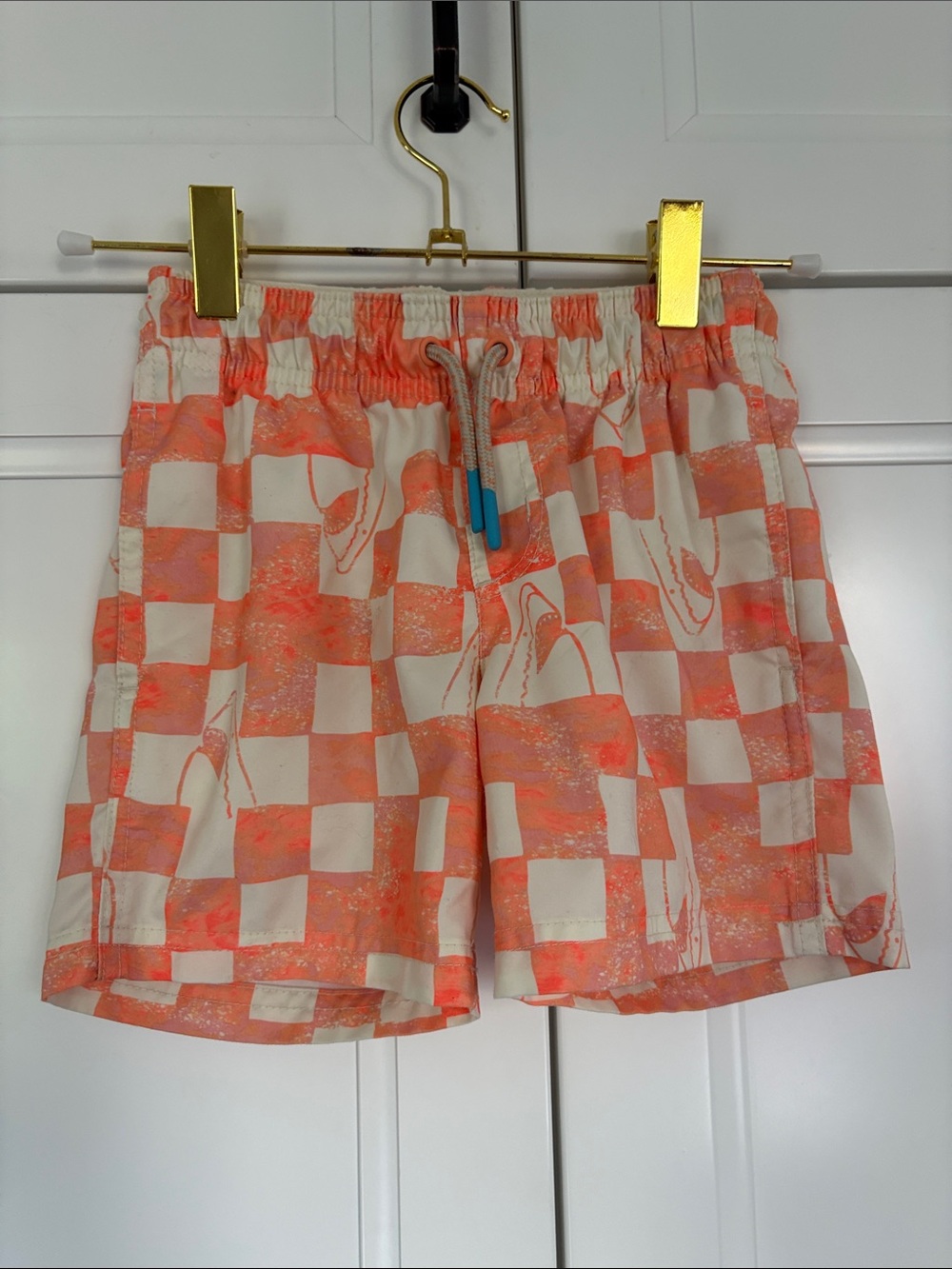 Cat & Jack Coral and Cream Check Swim Trunks